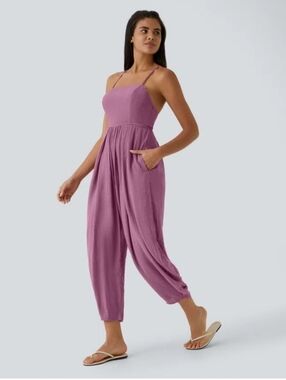 Halara Women's Spaghetti Strap Backless Lace Up Resort Jumpsuit Size Large